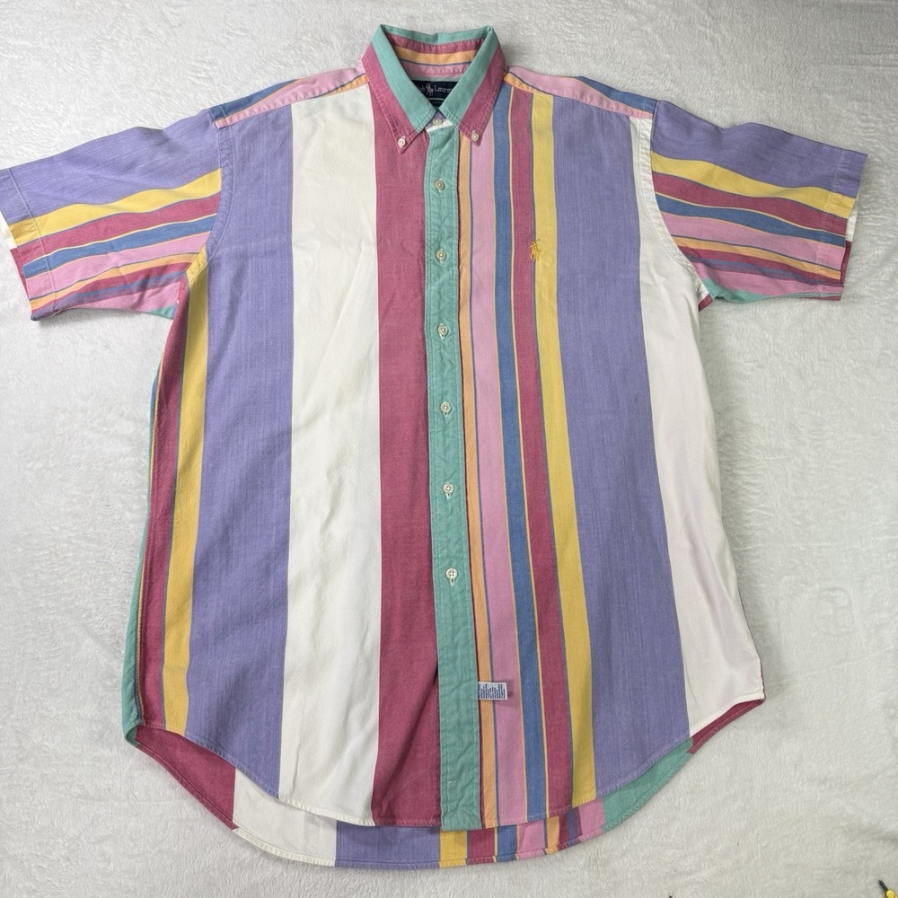 Ralph Lauren Button Up Mens M Multi Fun Shirt Rainbow Wolf of Wall Street Stripe